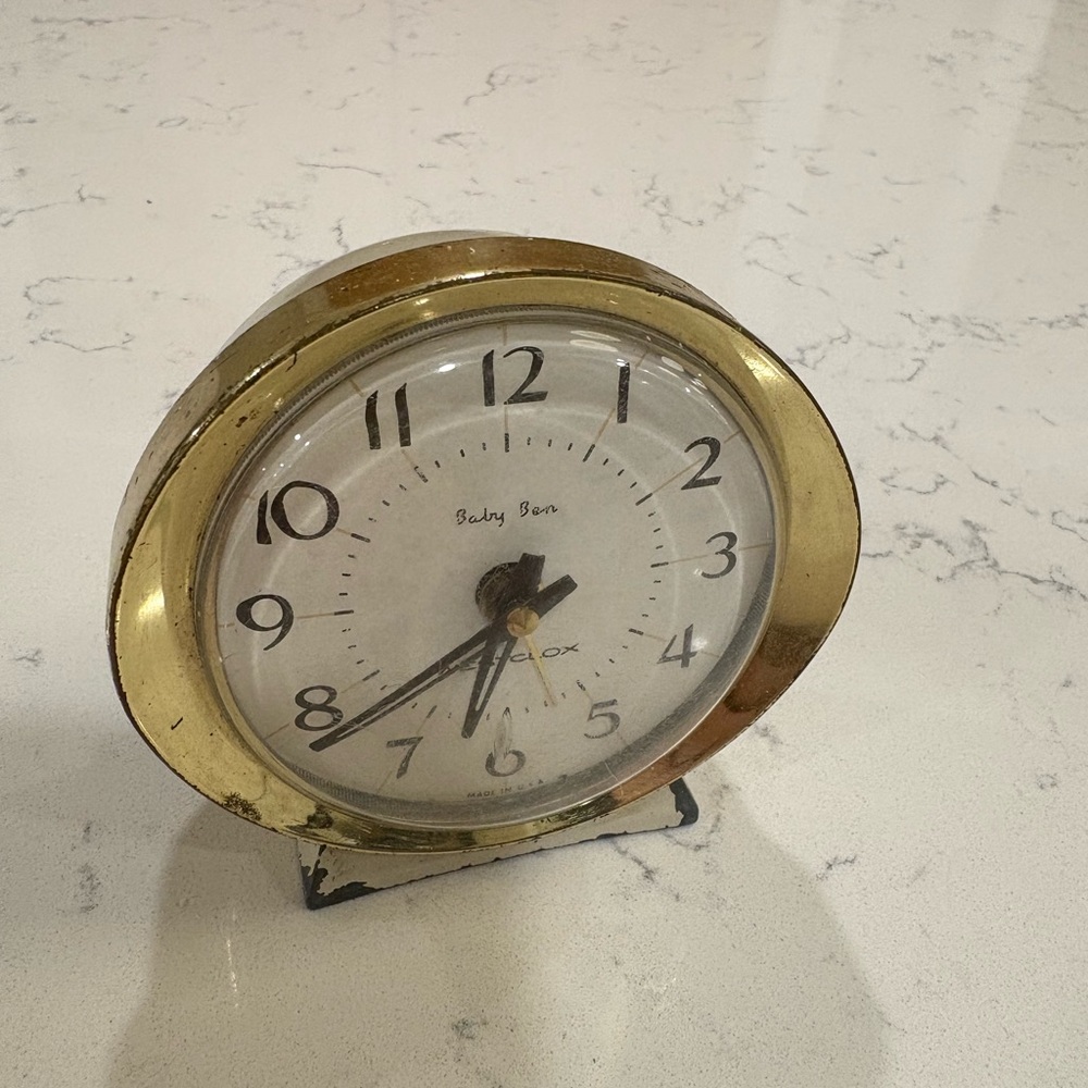 Westclox Baby Ben Vintage Wind-Up Alarm Clock White Brass Mid-Century